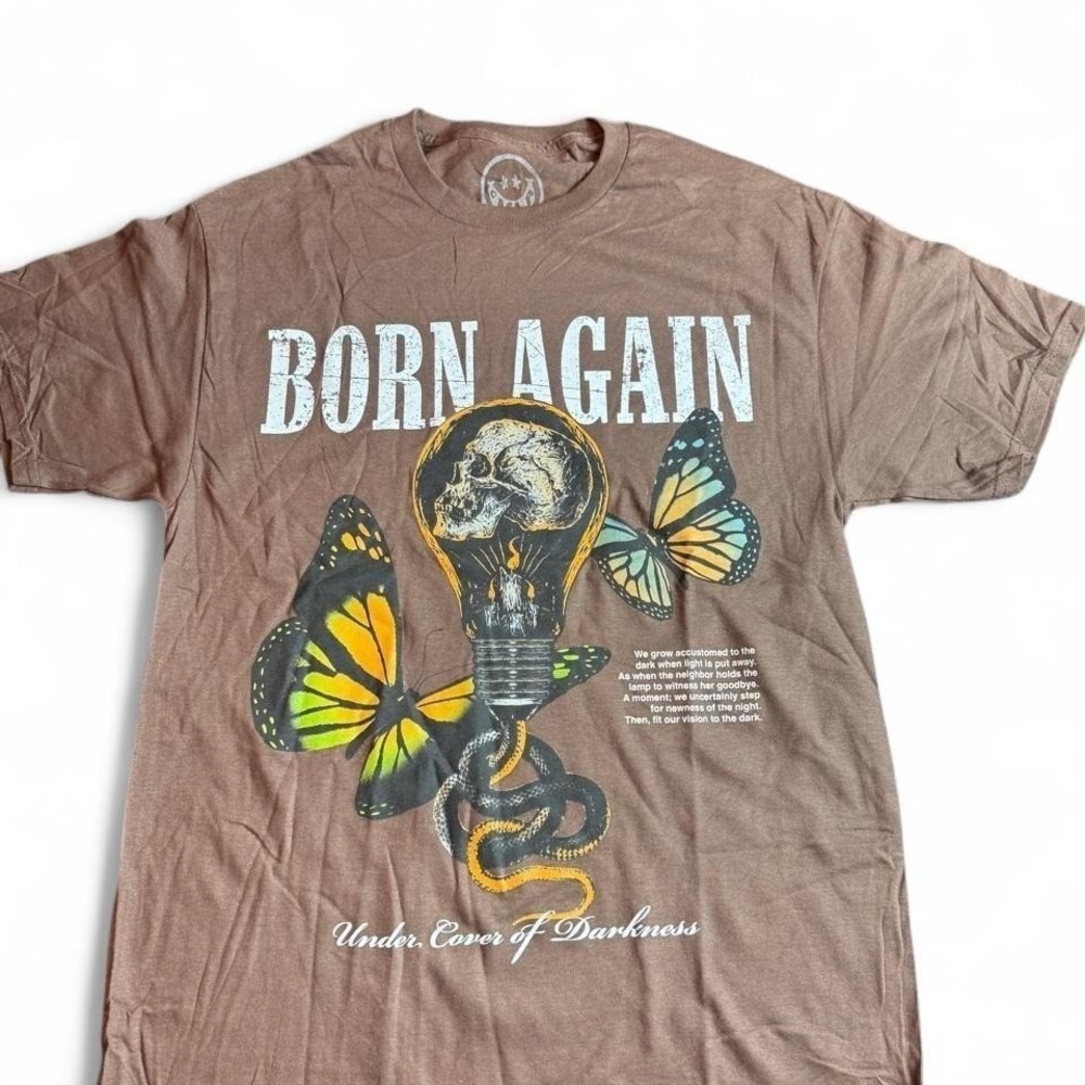 Born Again Under Cover of Darkness CVLA Graphic Tee Brown Skull Butterfly M